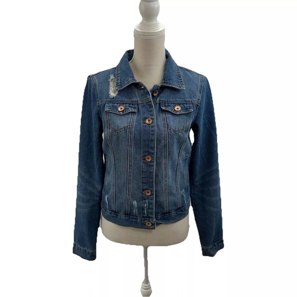 Ci Sono Blue Distressed Jean Jacket Women’s Medium Long Sleeve Classic Cotton - Picture 1 of 8
